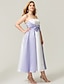 cheap Prom Dresses-A-Line Plus Size Cocktail Dress White Semi-formal Gown Formal Evening Dress Color Block Strapless Sleeveless Ankle Length Satin with Bow(s) Pattern / Print 2023