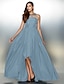 preiswerte Ballkleid-A-Linie Elegant Kleid Abiball Formeller Abend Asymmetrisch Ärmellos Illusionsausschnitt Taft mit Plissee Perlenstickerei 2024