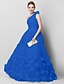 cheap Prom Dresses-A-Line Floral Dress Quinceanera Court Train Sleeveless One Shoulder Tulle with Ruched Appliques 2022 / Prom