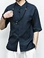 cheap Men&#039;s Casual Shirts-Men&#039;s Shirt Solid Colored Stand Collar White Black Army Green Navy Blue Beige Half Sleeve Daily Work Tops Linen Chinoiserie