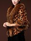 billige Overtøj til kvinder-Dame Daglig Glamour Vinter Kort Pelsfrakke, Leopard Peter Pan-krave Halvlange ærmer Imiteret pels Kamel XL / XXL / XXXL