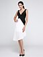 preiswerte Kleider für besondere Anlässe-A-Linie V-Ausschnitt Knie-Länge Chiffon / Jersey Kleid mit Seitlich drapiert durch TS Couture®