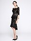 cheap Special Occasion Dresses-Sheath / Column Little Black Dress Dress Cocktail Party Knee Length Half Sleeve Boat Neck Beaded Lace with Beading Appliques