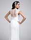 זול שמלות כלה-בתולת ים \ חצוצרה עם תכשיטים עד הריצפה סאטן שמלות חתונה עם אפליקציות / כפתור על ידי LAN TING BRIDE® / שקוף