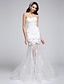 cheap Wedding Dresses-Mermaid / Trumpet Wedding Dresses Sweetheart Neckline Floor Length Corded Lace Strapless Sexy Illusion Detail with Lace Flower