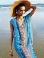 זול בגדי חוף-בגדי ריקוד נשים בגדי ים כיסוי בגד ים גיאומטרי כחול צוואר הלטר בגדי ים גאומטרי