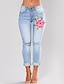 cheap Plus Size Bottoms-Women&#039;s Streetwear Skinny Slim Jeans Plus Size Skinny Street Daily Pants Embroidery Embroidered Light Blue