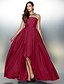 preiswerte Ballkleid-A-Linie Elegant Kleid Abiball Formeller Abend Asymmetrisch Ärmellos Illusionsausschnitt Taft mit Plissee Perlenstickerei 2024