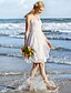 baratos Vestidos de Casamento-Vestidos de noiva Linha A Decote Princesa Alças Regulares Até os Joelhos Chiffon Vestidos de noiva Com Faixa / Fita Franzido 2023