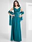 Χαμηλού Κόστους Βραδινά Φορέματα-Ίσια Γραμμή Κομψό Φόρεμα Επίσημο Βραδινό Μακρύ Αμάνικο Λαιμόκοψη V Σιφόν V Πίσω με Χιαστί Χάντρες 2022 / Φανταχτερό