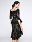 cheap Special Occasion Dresses-Sheath / Column Little Black Dress Dress Cocktail Party Knee Length Half Sleeve Boat Neck Beaded Lace with Beading Appliques