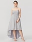 Χαμηλού Κόστους Φορέματα Χορού Αποφοίτησης-Γραμμή Α Μινιμαλιστική Κομψό Κοντό Μπροστά Μακρύ Πίσω Κουινσανέρα Χοροεσπερίδα Φόρεμα Καρδιά Αμάνικο Ασύμμετρο Σιφόν με Πιασίματα Χάντρες 2021