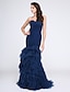 Χαμηλού Κόστους Βραδινά Φορέματα-Τρομπέτα / Γοργόνα Κομψό Επίσημο Βραδινό Μαύρο γκαλά Φόρεμα Καρδιά Αμάνικο Ουρά Τούλι με Πιασίματα Με διαδοχικές σούρες 2021