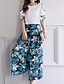 cheap Women&#039;s Two Piece Sets-Women&#039;s Daily Modern/Contemporary Spring T-shirt Pant Suits,Floral Print Bateau Half Sleeve Chiffon