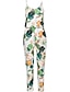 cheap Women&#039;s Jumpsuits &amp; Rompers-Women&#039;s Floral Holiday / Going out / Beach Boho Strap Green White Jumpsuit, Leaf / Vintage Classic / Holiday / Print L XL XXL High Rise Sleeveless Spring Summer