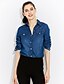baratos Blusas e Camisas de mulher-Mulheres Retalhos Manga Longa Blusas Simples Colarinho de Camisa Azul Escuro Azul Claro