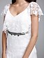 preiswerte Hochzeitskleider-A-Linie Hochzeitskleider V-Ausschnitt Boden-Länge Spitze Kurzarm Florale Spitze  mit Spitze Perlenstickerei 2020