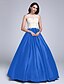 cheap Evening Dresses-Ball Gown Color Block Quinceanera Formal Evening Dress Illusion Neck Sleeveless Floor Length Stretch Satin Beaded Lace with Appliques 2020