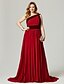 cheap Special Occasion Dresses-A-Line Elegant Dress Holiday Sweep / Brush Train Sleeveless One Shoulder Chiffon with Sash / Ribbon Pleats Side Draping 2023