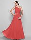 billige Aftenkjoler-Sheath / Column Minimalist Dress Prom Floor Length Sleeveless One Shoulder Chiffon with Ruched Beading  / Formal Evening