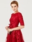 cheap Cocktail Dresses-Ball Gown Cute Dress Holiday Knee Length Half Sleeve Jewel Neck Lace Over Tulle with Sash / Ribbon Bow(s) Appliques