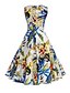 cheap Vintage Dresses-Women&#039;s Daily Holiday Work Vintage Sheath Swing Dress - Floral Summer Cotton Blue