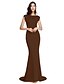 cheap Special Occasion Dresses-Sheath / Column Elegant Pastel Colors Formal Evening Black Tie Gala Dress Illusion Neck Short Sleeve Court Train Polyester with Crystals Beading 2020