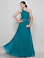 cheap Evening Dresses-Sheath / Column Minimalist Dress Prom Floor Length Sleeveless One Shoulder Chiffon with Ruched Beading  / Formal Evening