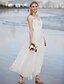 Χαμηλού Κόστους Νυφικά Φορέματα-Γραμμή Α Φορεματα για γαμο Με Κόσμημα Μέχρι τον αστράγαλο Σιφόν Δαντέλα πάνω από τούλι Ιμάντες Καθημερινά Παραλία Μικρά Άσπρα Φορέματα Μεγάλα Μεγέθη με Χιαστί Πιασίματα Διακοσμητικά Επιράμματα 2022