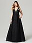 cheap Evening Dresses-A-Line Open Back Dress Holiday Floor Length Sleeveless V Neck All Over Lace with Crystals Beading 2023