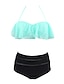 cheap Women&#039;s Swimwear &amp; Bikinis-Women&#039;s Swimwear Bikini Swimsuit Solid Colored Green Halter Neck Bathing Suits Ruffle