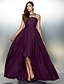 preiswerte Ballkleid-A-Linie Elegant Kleid Abiball Formeller Abend Asymmetrisch Ärmellos Illusionsausschnitt Taft mit Plissee Perlenstickerei 2024