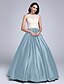 cheap Evening Dresses-Ball Gown Color Block Quinceanera Formal Evening Dress Illusion Neck Sleeveless Floor Length Stretch Satin Beaded Lace with Appliques 2020