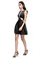 זול שמלות קוקטייל-גזרת A צמוד ומתרחב שמלה שחורה קטנה שמלה סיום לימודים קצר \ מיני ללא שרוולים עם תכשיטים סאטן נמתח עם קפלים 2023