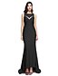 cheap Evening Dresses-Sheath / Column Elegant Formal Evening Dress Jewel Neck Sleeveless Sweep / Brush Train Jersey with Beading Appliques 2020
