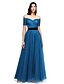 cheap Special Occasion Dresses-A-Line Celebrity Style Prom Formal Evening Dress Off Shoulder Short Sleeve Floor Length Tulle with Sash / Ribbon Criss Cross 2020