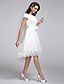 abordables Vestidos de novia-Corte en A Vestidos de novia Bateau Neck Asimétrica Encaje Manga Corta Vestidos Blancos con Encaje 2020