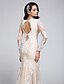 billiga Brudklänningar-Trumpet / sjöjungfru Prydd med juveler Hovsläp Spets på tyll Långärmad utskärningar Bröllopsklänningar tillverkade med Applikationsbroderi 2020