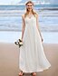 Χαμηλού Κόστους Νυφικά Φορέματα-Γραμμή Α Φορεματα για γαμο Με Κόσμημα Μέχρι τον αστράγαλο Σιφόν Δαντέλα πάνω από τούλι Ιμάντες Καθημερινά Παραλία Μικρά Άσπρα Φορέματα Μεγάλα Μεγέθη με Χιαστί Πιασίματα Διακοσμητικά Επιράμματα 2022