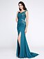 cheap Evening Dresses-Mermaid / Trumpet Elegant Sparkle &amp; Shine Furcal Formal Evening Black Tie Gala Dress V Neck Sleeveless Sweep / Brush Train Chiffon with Crystals Side Draping