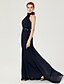 cheap Evening Dresses-Sheath / Column Elegant Dress Holiday Cocktail Party Court Train Sleeveless High Neck Chiffon with Sash / Ribbon Bow(s) Pleats 2024