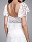 preiswerte Hochzeitskleider-A-Linie Hochzeitskleider V-Ausschnitt Boden-Länge Spitze Kurzarm Florale Spitze  mit Spitze Perlenstickerei 2020