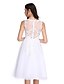 cheap Cocktail Dresses-Ball Gown Princess Illusion Neckline Knee Length Tulle Cocktail Party / Homecoming / Prom Dress with Beading Appliques Pearl Detailing