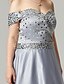 cheap Special Occasion Dresses-A-Line Sparkle &amp; Shine Open Back Beaded &amp; Sequin Holiday Cocktail Party Prom Dress Off Shoulder Short Sleeve Sweep / Brush Train Satin with Crystals Beading 2022 / Formal Evening