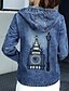 cheap Women&#039;s Outerwear-Women&#039;s Daily Modern Contemporary Spring Plus Size Short Denim Jacket, Solid Color Hooded Long Sleeve Cotton / Others Print Blue