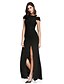 cheap Special Occasion Dresses-Sheath / Column Little Black Dress Holiday Cocktail Party Prom Dress Off Shoulder Sleeveless Ankle Length Jersey with Split Front 2021