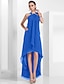 cheap Evening Dresses-A-Line Elegant High Low Cocktail Party Prom Dress Halter Neck Backless Sleeveless Asymmetrical Chiffon with Pleats Beading 2022