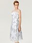 cheap Prom Dresses-A-Line Fit &amp; Flare Open Back Pattern Dress Illusion Detail Cocktail Party Prom Dress Illusion Neck Sleeveless Knee Length Tulle Over Lace with Sash / Ribbon Pattern / Print