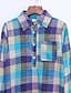 cheap Plus Size Tops-Women&#039;s T shirt Plaid Long Sleeve Daily Loose Tops Shirt Collar Blue