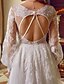 cheap Wedding Dresses-A-Line Wedding Dresses V Neck Sweep / Brush Train Lace Tulle Long Sleeve See-Through with Appliques 2022 / Bishop Sleeve